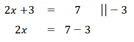 A screenshot of two lines of equation solving. The first has a notation that means subtracting both sides by three. It is sort of to the side of the actual equations.