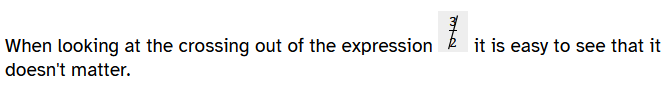 Example of a fraction that is crossed out as an inline expression.